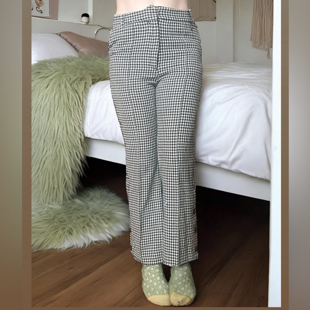 rokh brown and black houndstooth print trousers